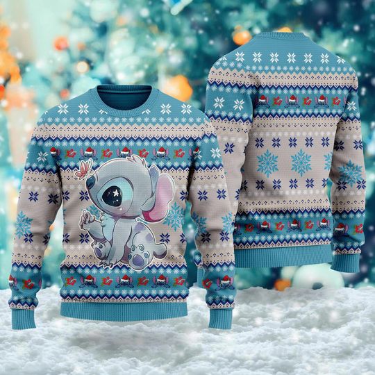 Cute Stitch Ugly Christmas Shirt, Ohana Alien Sweater, Stitch Ugly Christmas Sweater, Xmas Sweatshirt, Christmas Gift For Men Women Kid
