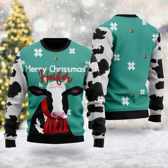 Custom Cow Merry Christmas 3D Ugly Christmas Wool Sweater, Personalize Cow Lover Xmas Gift, Farming Sweater, Farm Xmas Sweater, Farmer Shirt