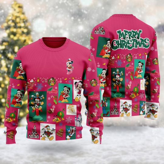 Funny Pink Minnie Mouse Ugly Christmas Sweater, Mouse And Friends Xmas Sweatshirt, Christmas Gift For Men Women Kid, Merry Christmas Shirt