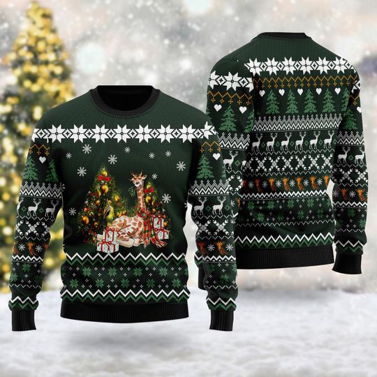 Giraffe Xmas Snowflakes 3D All Over Printed T-shirt, Animal Lovers Ugly Christmas Sweater, Xmas Sweatshirt, Christmas Gift For Men Women Kid