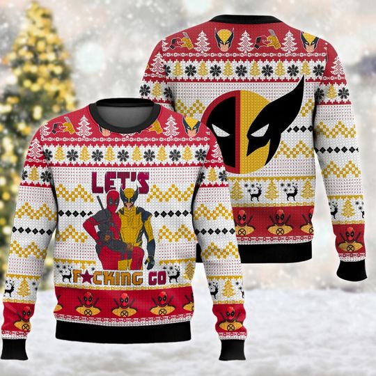 Lets Go Deadpool Wolverine Ugly Sweater, Superhero Ugly Christmas Sweater, Xmas Sweatshirt, Christmas Gift for men Women kid