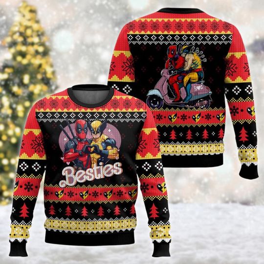 Besties Deadpool Wolverine Ugly Sweater, Superhero Ugly Christmas Sweater, Xmas Sweatshirt, Christmas Gift for men Women kid