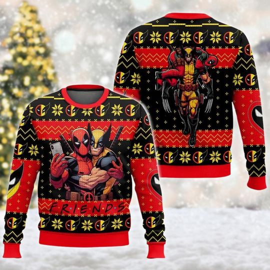 Deadpool And Wolverine Ugly Sweater, Superhero Ugly Christmas Sweater, Christmas Gift for men Women kid, Xmas Sweatshirt Tee