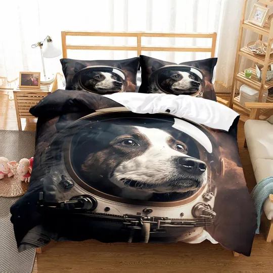 Space Astronaut Dogs Animal Print Duvet Cover Quilt Cover Pillowcase Bedding Set