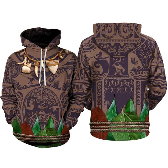 Moana Maui Full Over Print 3D Hoodie | Moana Cosplay Shirt | Maui Moana Princess Magic Kingdom Hoodie