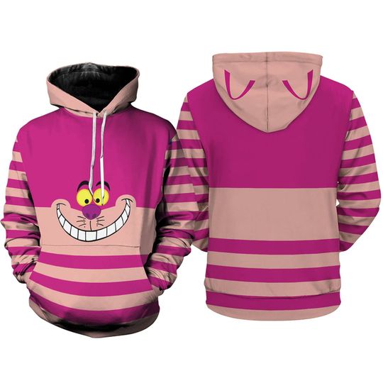 Cheshire Cat Costume 3D Full Over Print Hoodie | Alice in Wonderland Cosplay Shirt | Magic Kingdom Halloween Outfit Hoodie