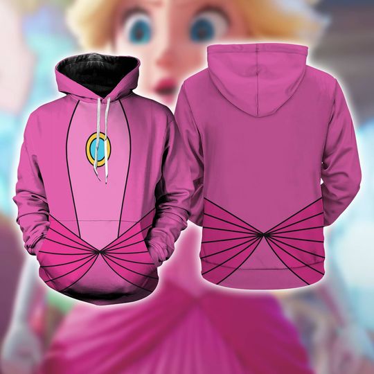 Princess Peach 3D Full Over Print Hoodie | Princess Peach Costume Shirt | Super Mario Bros Cosplay | Video Game Halloween Costume