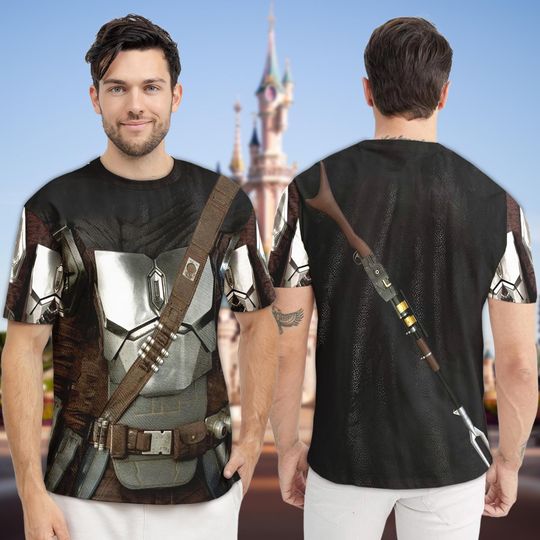 Warrior Fictional Movie Character Cosplay Costume Shirt, Mandalorian Halloween Costume For Family Group 3D Shirt, Super Hero Gift Friends