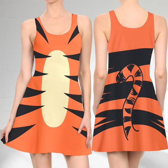 Tigger Winnie The Pooh 3D Cosplay Costume Skater Dress, Winnie The Pooh And Dress, Tigger Tiger Mom Daughter Dress, Tigger Dress Gift