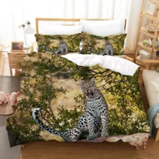 Jungle Animals Angry Cheetah Quilt Duvet Cover Set Soft Bed Linen Single Kids