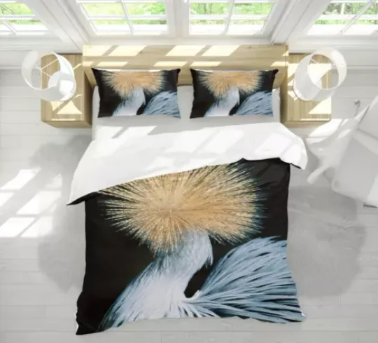 Discover 3D Crown Crane O858 Animal Bed Pillowcases Quilt Duvet Cover Set Queen King Fay
