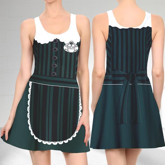 Ghost Host 3D Cosplay Costume Skater Dress, Haunted Mansion Dress, Ghost Host Mom Daughter Dress, Ghost Host Halloween Dress