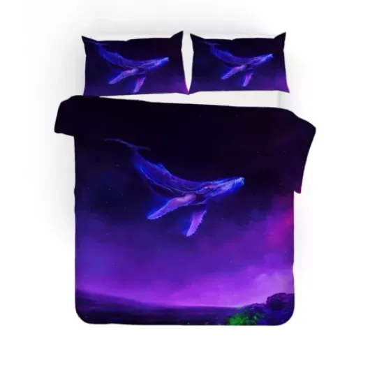 3D Whale Animal Pattern Purple Quilt Cover Set Duvet Cover Bedding Pillowcases
