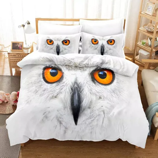 White Owl Bird Animal Quilt Duvet Cover Set Home Textiles King Bedroom Decor