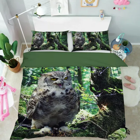 3D Natural Owl R148 Animal Bed Pillowcases Quilt Duvet Cover Queen King Zoe
