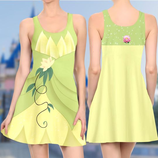Tiana Princess 3D Cosplay Costume Skater Dress, The Princess And The Frog And Dress, Tiana Mom Daughter Dress, Tiana Princess Dress Gift
