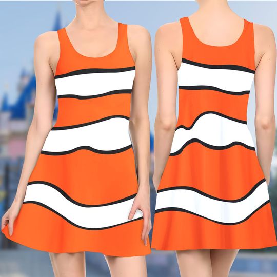 Nemo Fish 3D Cosplay Costume Skater Dress, Finding Nemo And Dress, Nemo Goldfish Mom Daughter Dress, Fish Finding Nemo Dress Gift