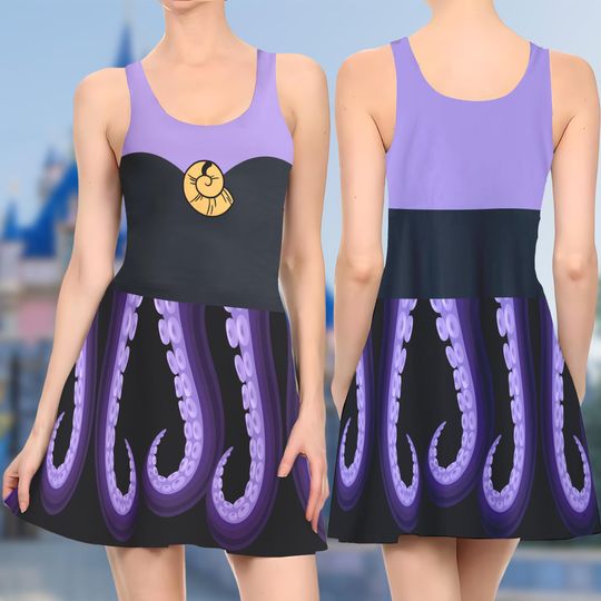 Ursula Cosplay Costume Skater Dress, The Little Mermaid All Over Print Dress, Ursula Little Mermaid Mom Daughter Dress, Villain Dress