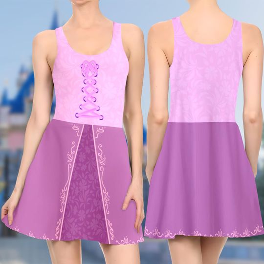 Rapunzel Princess 3D Cosplay Costume Skater Dress, Rapunzel Movie Dress, Rapunzel Princess Mom Daughter Dress, Princess Dress Gift