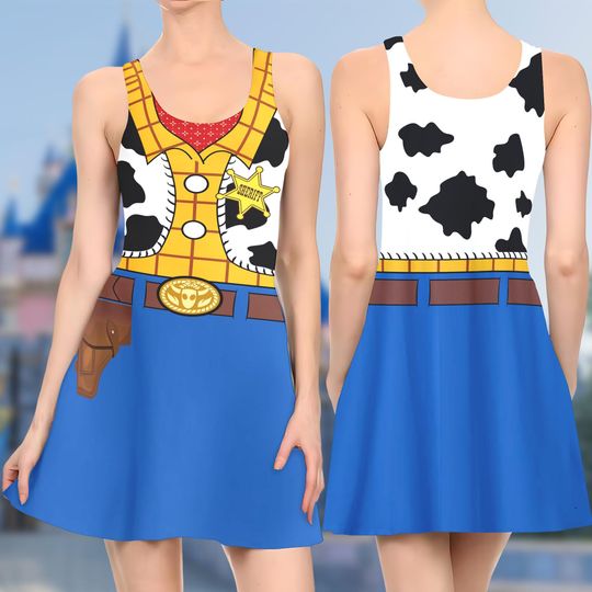 Woody Cowboy 3D Cosplay Costume Skater Dress, Toy Story Dress, Woody Toy Story Mom Daughter Dress, Cowboy Sheriff Dress Gift