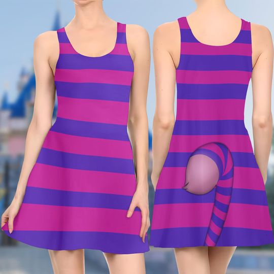 Cheshire Cat 3D Cosplay Costume Skater Dress, Alice In Wonderland Dress, Alice In Wonderland Mom Daughter Dress, Cheshire Dress Gift