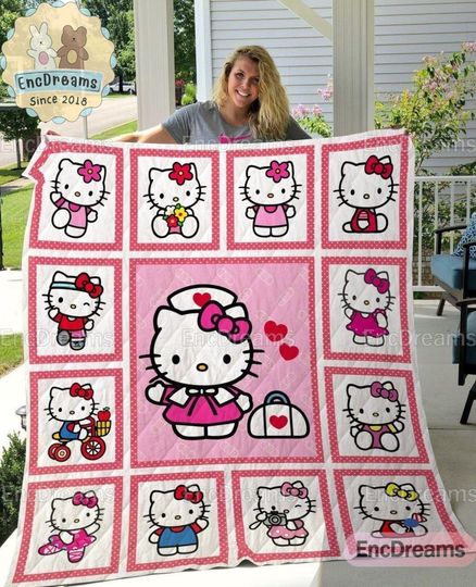 Hello Kitty Blanket, Hello Kitty Christmas Blanket, Bedding Blanket, Vintage Halloween Decor, Christmas Gifts