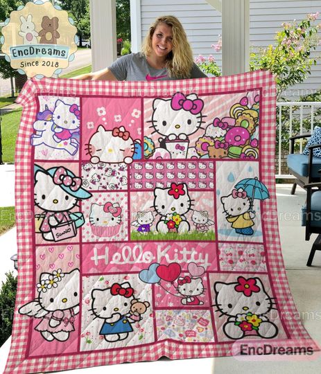Hello Kitty Blanket, Hello Kitty Christmas Blanket, Bedding Blanket, Vintage Halloween Decor, Christmas Gifts