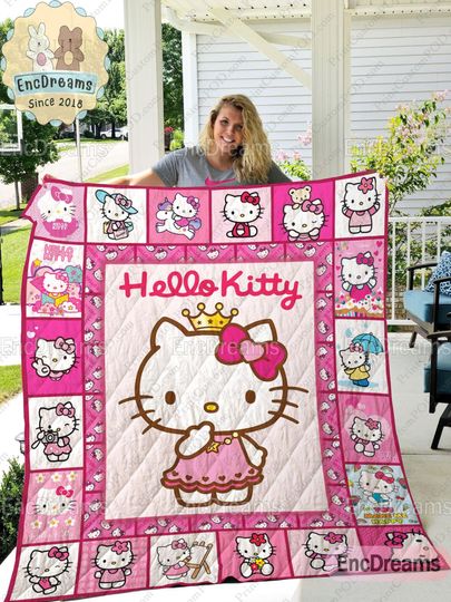 Hello Kitty Blanket, Hello Kitty Christmas Blanket, Bedding Blanket, Vintage Halloween Decor, Christmas Gifts