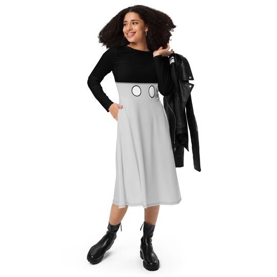 The Steamboat Willie Inspired long sleeve midi dress | Halloween Costume | Cartoon Cosplay