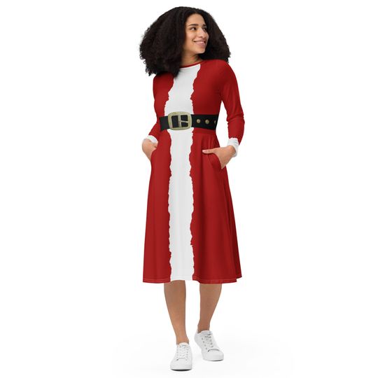 Santa Style long sleeve midi dress | Halloween Costume | Cartoon Cosplay