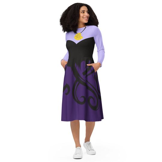 Sea Witch All-over print long sleeve midi dress | Halloween Costume | Cartoon Cosplay