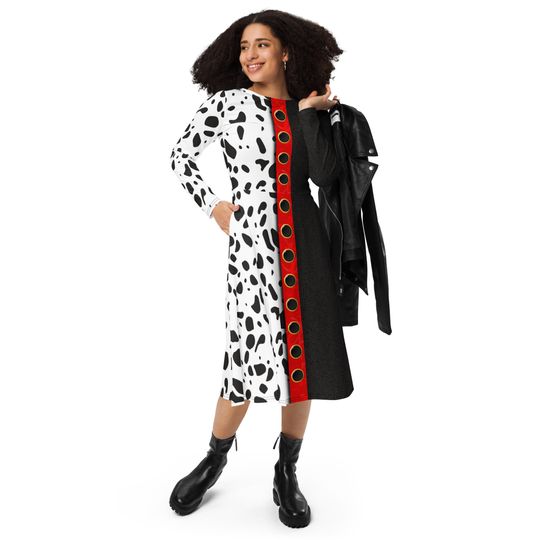The Cruella long sleeve midi dress | Halloween Costume | Cartoon Cosplay