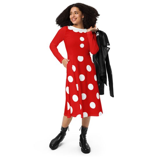 Minnie long sleeve midi dress | Halloween Costume | Cartoon Cosplay