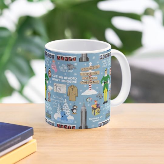Buddy the Elf collage, Blue background Coffee Mug