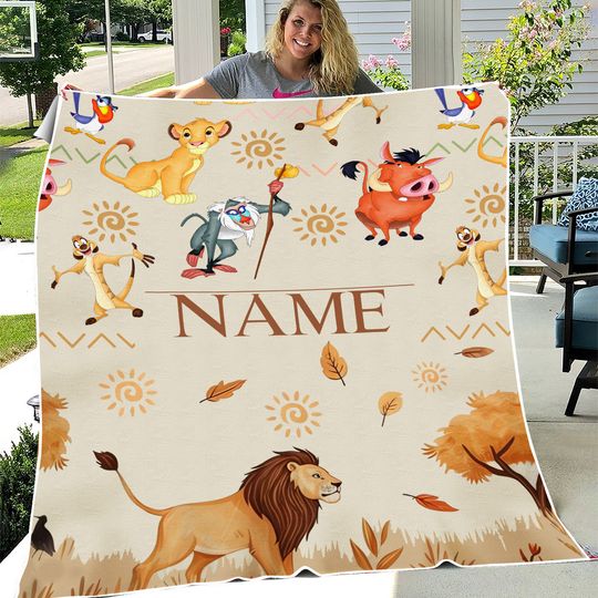 Personalized Name Disney Blanket, Baby Simba Baby Lion King Fleece Mink Sherpa Blanket