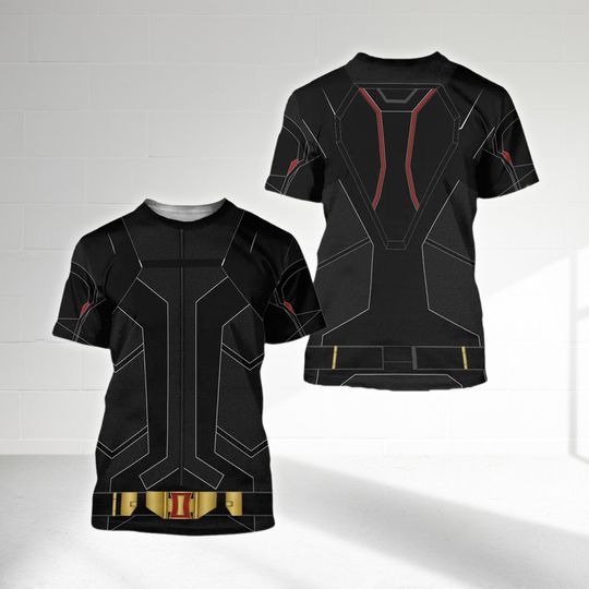 Black Widow Costume T-Shirt, Natasha Romanova Halloween Cosplay Tee, Avenger Superhero Cosplay Costume Tee, Halloween All Over Print Shirt
