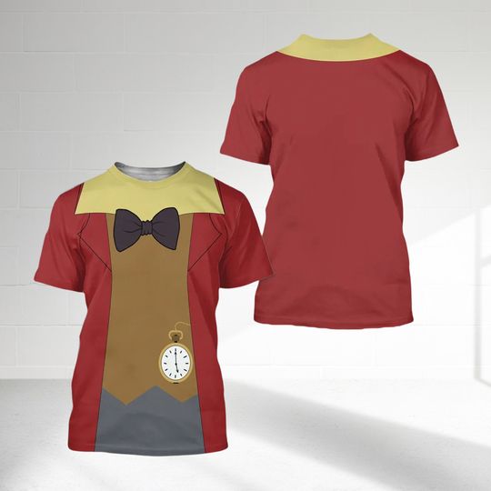 White Rabbit Costume 3D T-Shirt, Alice In Wonderland Character 3D T-Shirt, White Rabbit Cosplay Costume Tee, Cartoon All Over Print Tee