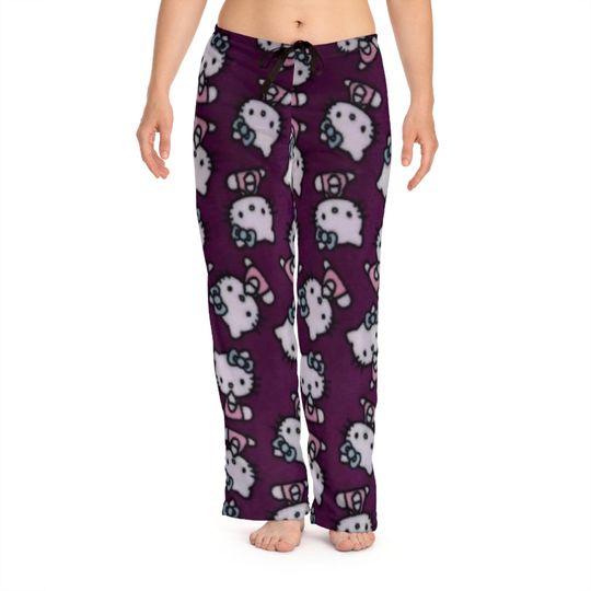 Retro Merry Royal Purple Kitty Christmas Holiday Pajama Pants Lounge sleep Cozy Cat Gift Presents