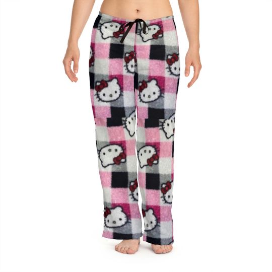 Pink plaid checkered hearts pink valentine Kitty sleep pajamas pants  ombre Gift
