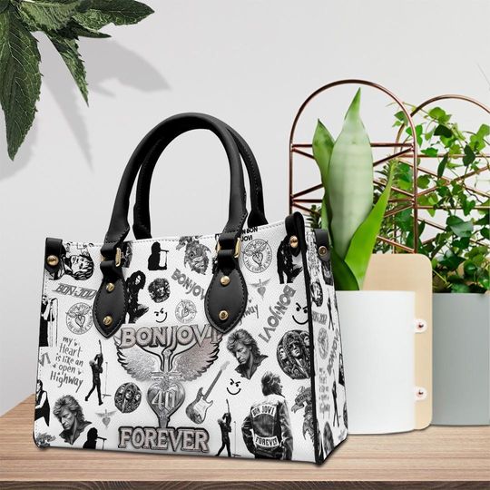 Bon Jovi Leather Bag, Bon Jovi Lover's Handbag, Custom Leather Bag, Women Handbag, Bon Jovi Women Wallet, Vintage Handbag, Rock Band Handbag