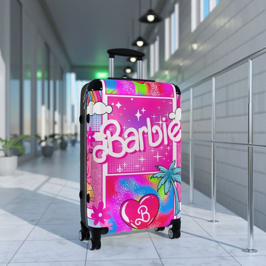 Barbie Girl Custom Suitcase Pink Suitcase | Travel Luggage | Best Gift | New Year Gift | Christmas Gift