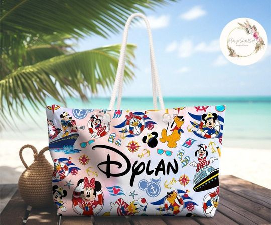 Personalized Watercolor Mickey and Friends Disney Cruise Weekender Bag, Disney Summer Cruise Beach Bag, Disney Family Cruise Trip 2024 Bag