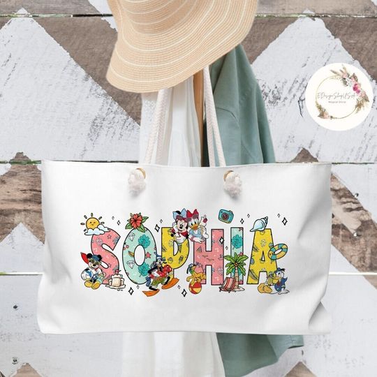 Custom Name Mickey and Friends Disney Summer Weekender Bag, Disney Family Summer Vacation Beach Bag, Disneyland Family Cruise Trip 2024 Bag