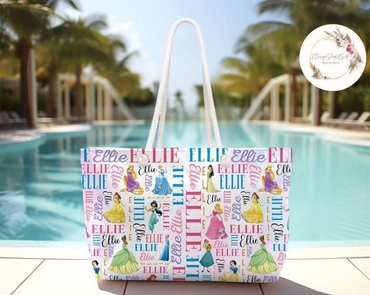 Personalized Watercolor Disney Princess Weekender Bag, Disney Princess Summer Girl Trip Beach Bag, WDW Disneyland Princess Birthday Girl Bag