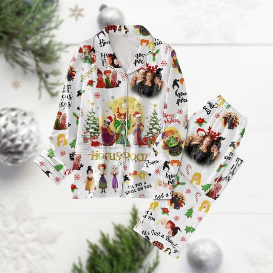 Christmas Hocus Pocus Thick Pajamas, Witches Pj Set, Sanderson Sisters Xmas Pajamas Pants, Disney Spooky Movie Shirt Pants Set