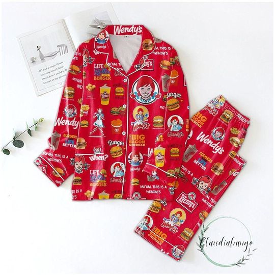 Wendy's Pajamas Set, Wendys Womens Pajamas, Fast Food Holiday Pajamas