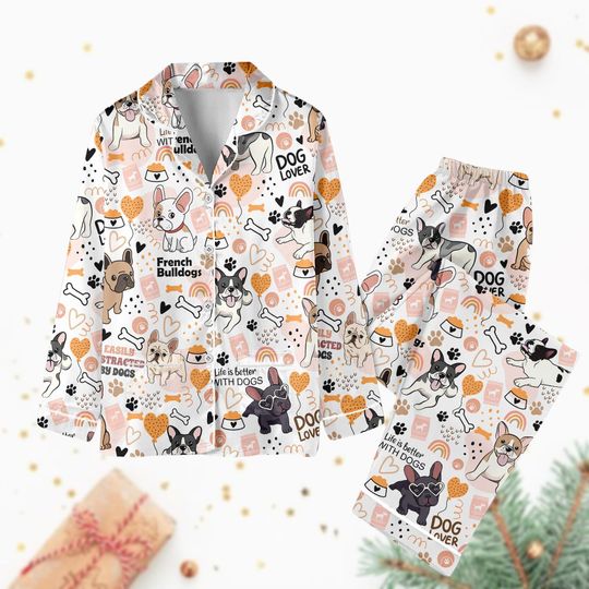 Bulldogs Pajamas Set, Dog Lover Women Pajamas, Funny Pet Pajamas Pants, Pet Face Girls Christmas Pjs, Dog Lover Merch, Gift For Her
