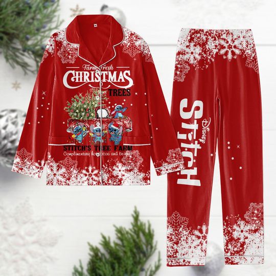Christmas Stitch Thick Pajamas, Disney Cartoon  Xmas Pyjama, Stitch Santa Hat Pj Set, Stitch Trees Pajamas Set, Christmas Movie Pj Set