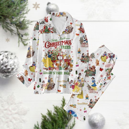 Christmas Snow White Movie Pajamas, Princess Seven Dwarfs Pj Set, Disney Princess Christmas Trees Pajamas, Magic Kingdom Xmas Pj Set Pa