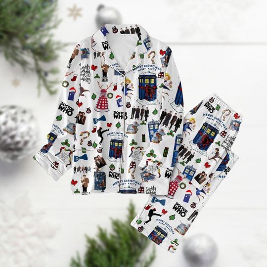 Christmas Doctor Who Pajamas, Police Box Holiday Pajamas, Dr Who Tardis Pajamas Set, TV Series Women Pajamas, Dr Who Xmas Gift